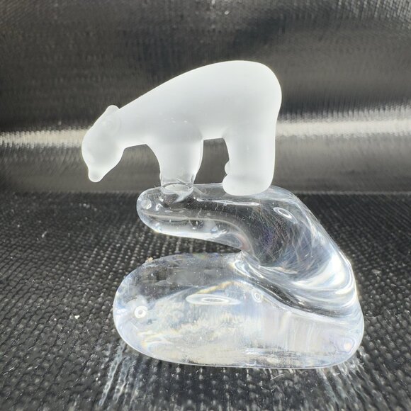 Vintage 1980s Clear Frosted Glass Bear on a Wave Figurine Small Glass Decor VTG - Picture 1 of 8